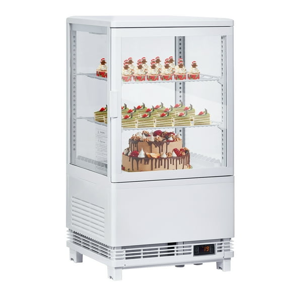 M optimized Commercial Refrigerator Display Case, 2.1 Cu. FT Display Fridge Single-Door Pastry Display Case with Interior LED Lighting, Double-Layered Glass Countertop Bakery Display Refrigerator