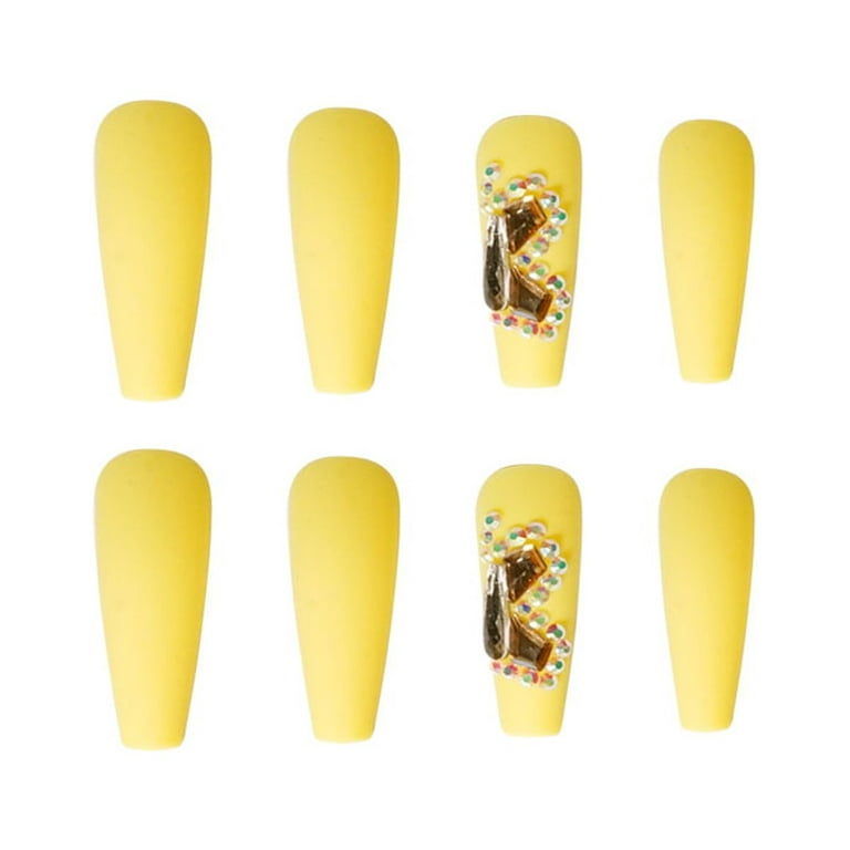 Banana Yellow Rhinestones Long Coffin Press On Nail NEW Fashion stocking  stuffer