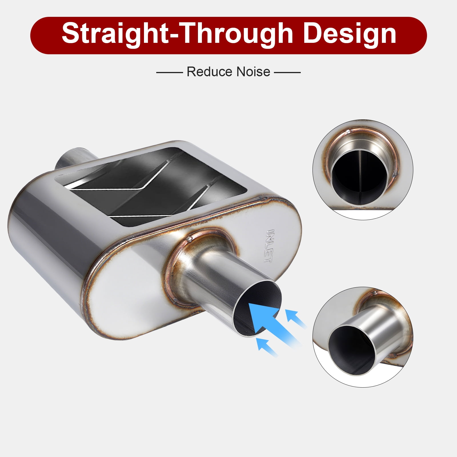 Universal Exhaust Muffler, Single Chamber Performance Muffler for Cars Trucks, Stainless Steel, 3" Inlet/Outlet, Overall Length 13"