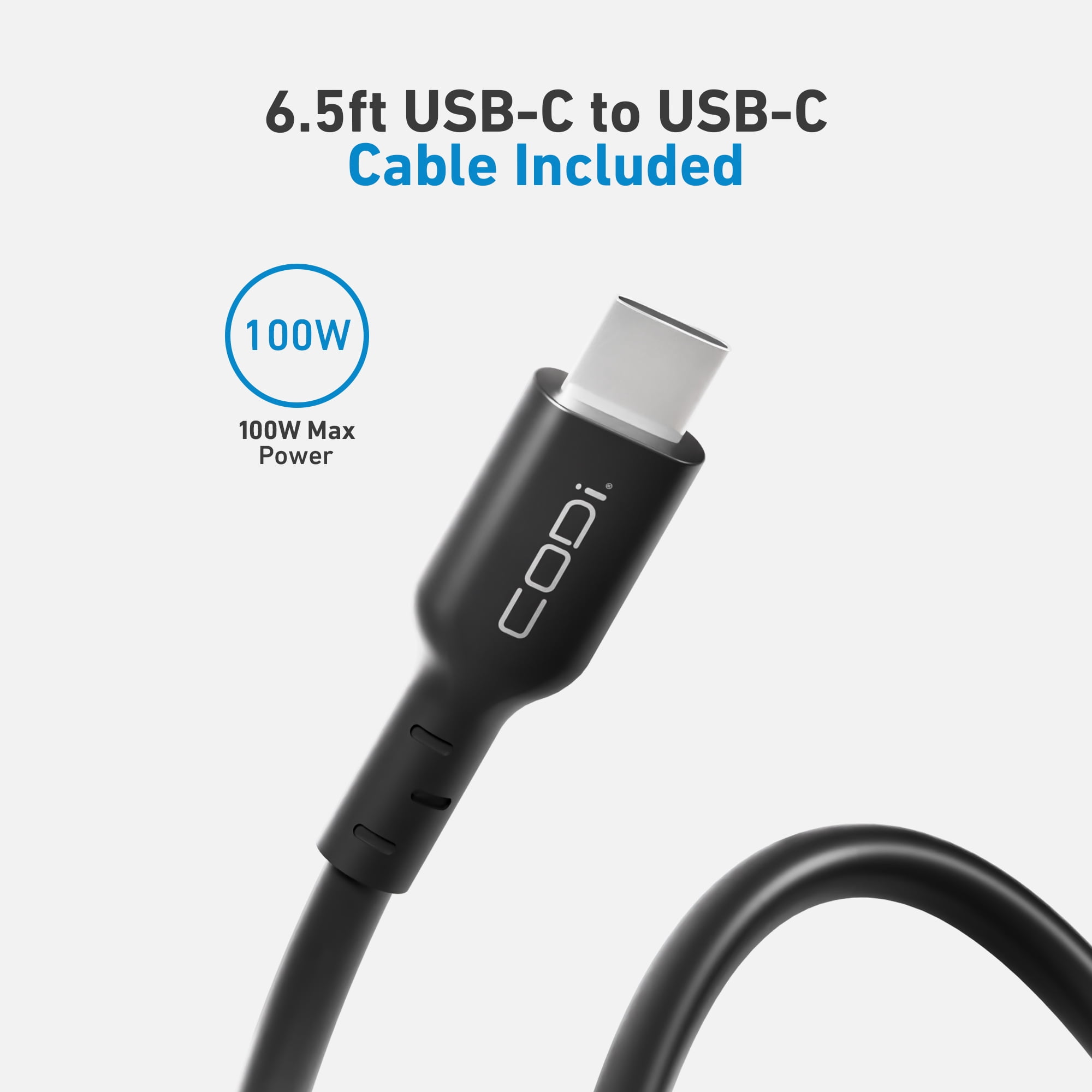 CODi 65W GaN USB-C Wall Charger with USB-C to USB-C Cable – Fast PD Charger with PPS & LED Indicator – Compact Adapter for Laptops, Tablets & Phones