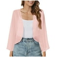 thumbnail image 2 of Fanxing Women's Bolero Shrugs Chiffon Open Front Sheer Dressy Cardigan Pink XL, 2 of 5