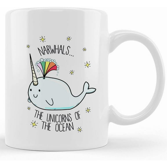 Narwhals The Unicorns Of The Ocean 11oz Large Mug Cup, Ceramic Novelty Coffee Mug, Tea Cup, Gift Present For Birthday, Christmas Thanksgiving Festival, 11oz Sarcasm With Sayings