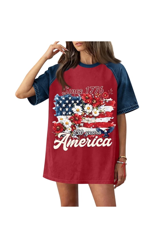 American Flag Tunics Women Patriotic Usa Flag V Neck Short Sleeve Shirts 250th Anniversary Independence Day Summer Blouse 3XL