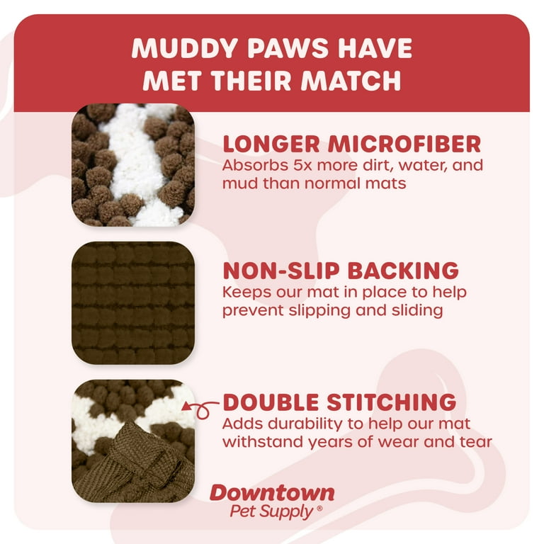 My Doggy Place Microfiber Dog Mat for Muddy Paws, 36 x 26 White with Paw Print - Absorbent and Quick-drying Dog Paw Cleaning Mat