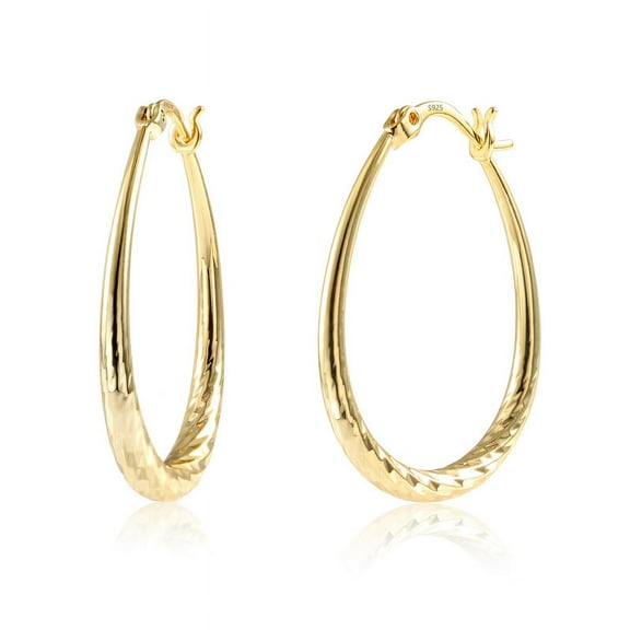Alexcraft 14K Gold Plated Sterling Silver Lightweight Hypoallergenic Oval Hoop Earrings (Women's)