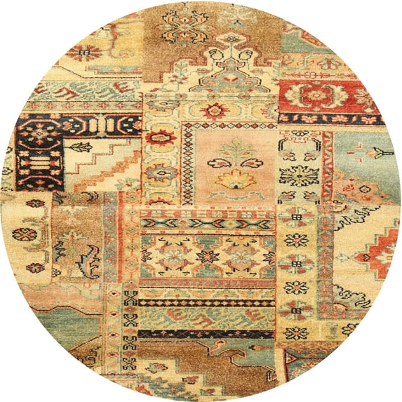 Ahgly Company Machine Washable Indoor Round Traditional Chrome Gold Yellow Area Rugs, 4' Round