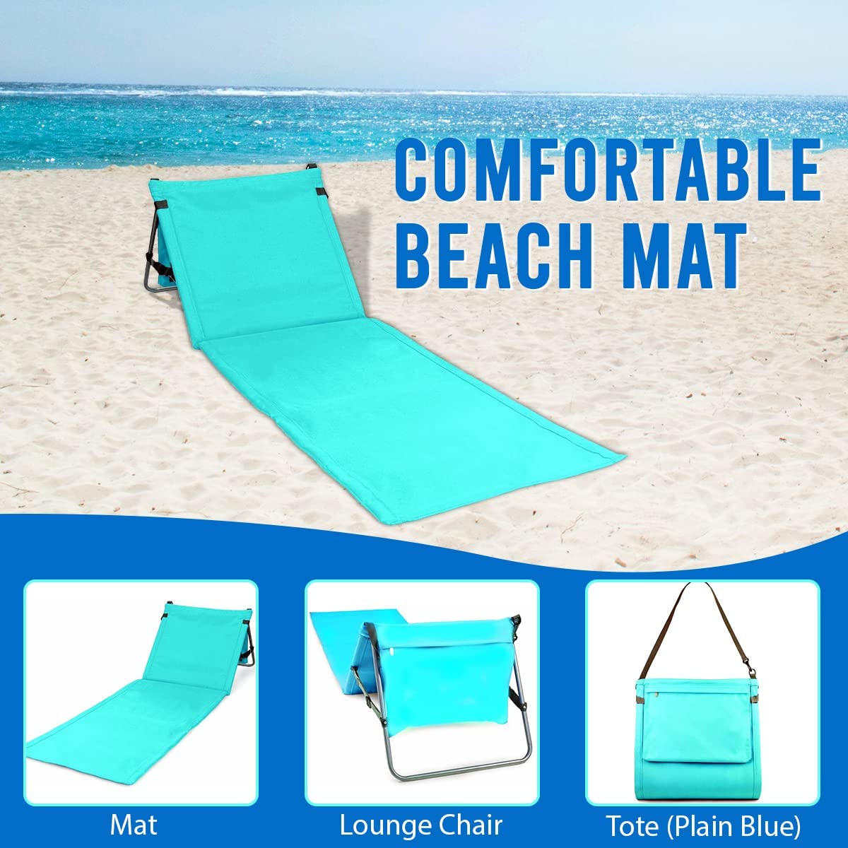 Bo-Toys Portable Beach Mat Padded Lounge Chair and Tote (Plain Blue) - image 5 of 10