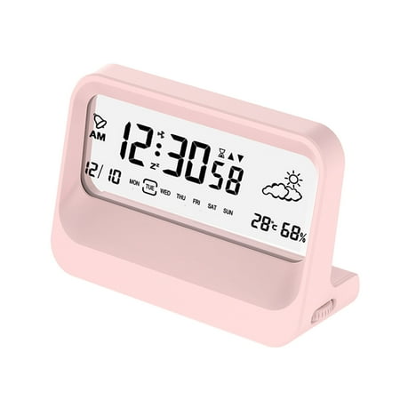 SIYTUAU Pink Transparent Digital Alarm Clock With Temperature Humidity Display Timer Multifunction Electronic Bedroom Desk Decor 5.2X3.6X1.9 Inch Plastic Material Modern Home Office Pink