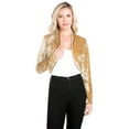 thumbnail image 2 of Fashion Secrets Women's Collarless Velvet Velour Bolero Shrug Cardigan (Large, Gold), 2 of 5