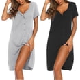 thumbnail image 2 of Ekouaer 2 Pack Nightgowns for Women Button Down Night Shirts Short Sleeve Sleep Shirts V Neck Sleepwear Pajama Dress, 2 of 5