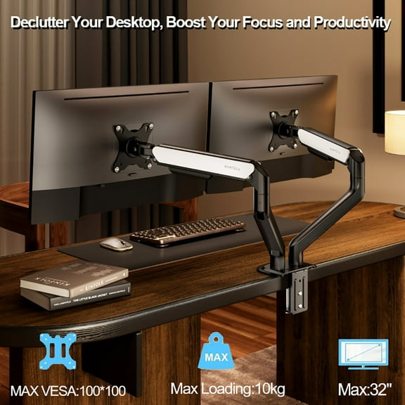 Dual Monitor up to 32 inches and 19.8 lbs per Screen Mechanical Arm Desk Mount VESA 100x100mm Height Adjustable Monitor Stand