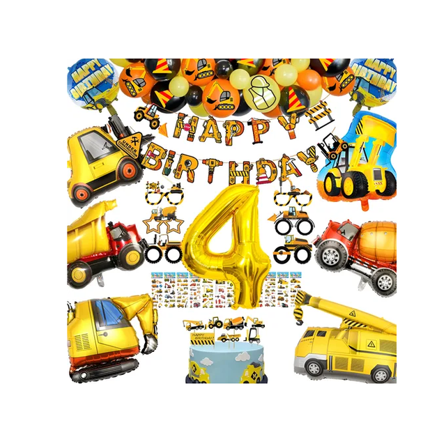 Kit Globos Decoracion Para Fiesta Vehículo De Construcción Xtellar amarillo