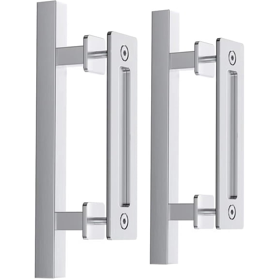 12" Stainless Steel Sliding Barn Door Pull Handle with Flush Hardware Set,Double Sided,Brushed Finish,Square,2 Pack