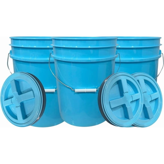House Naturals 5 Gallon Food Grade Made in USA Plastic Bucket with Screw On Air Tight Double Gasket lid, (Pack of 3)