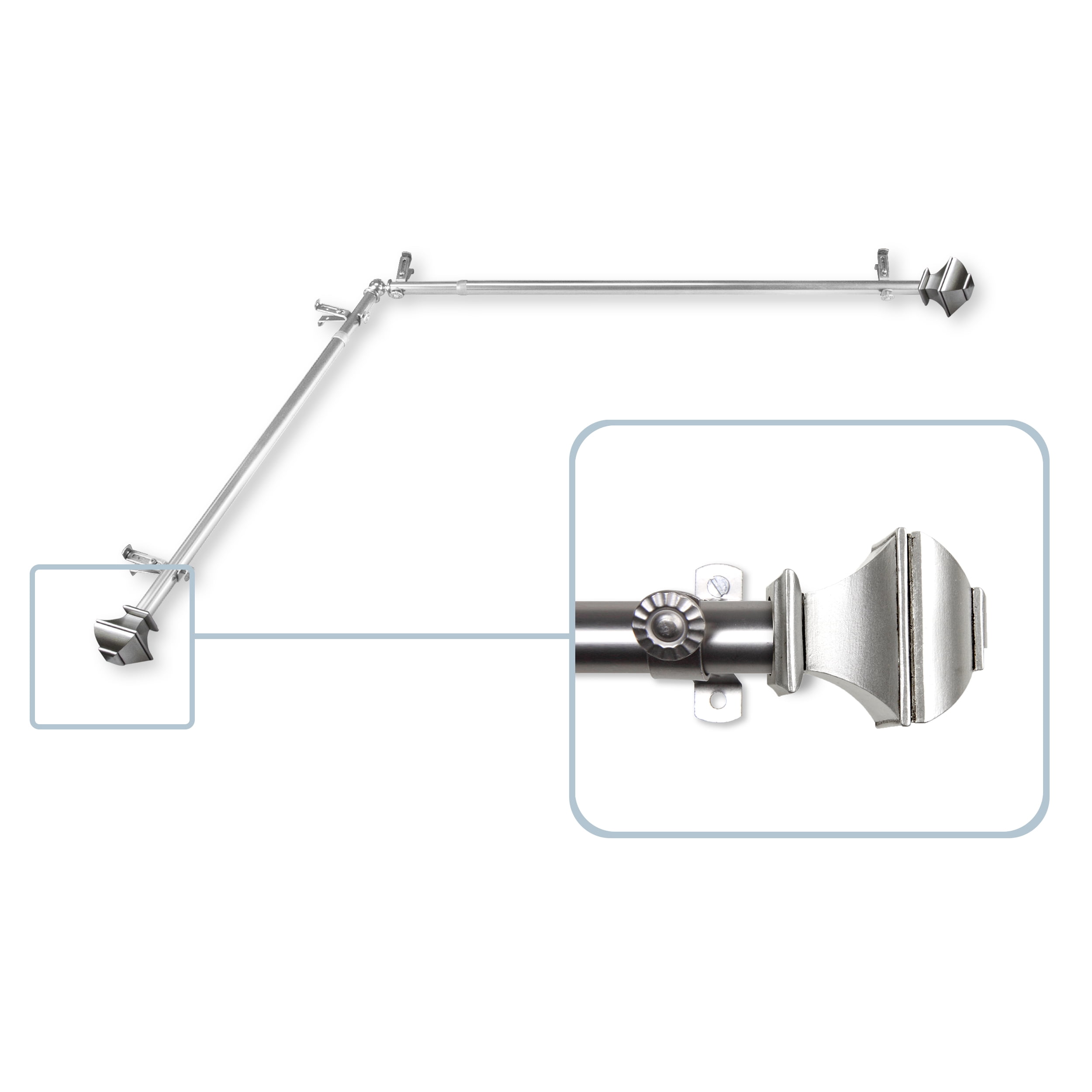 Vicky Corner Window Curtain Rod 13/16 inch dia. 28-48" - Satin Nickel