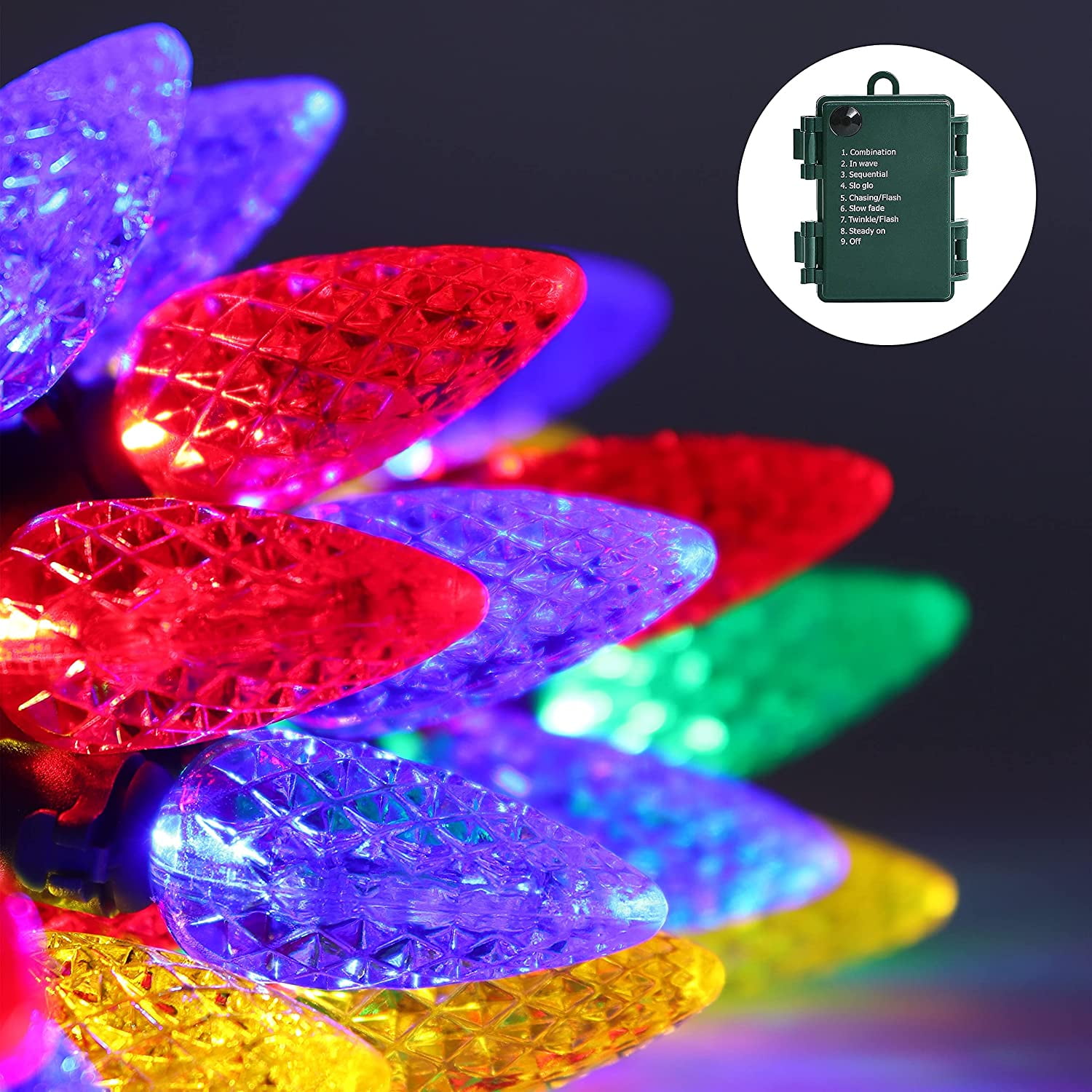 C6 Battery Operated Christmas Lights, 50 MultiColor LED 16.4 ft 8 Modes