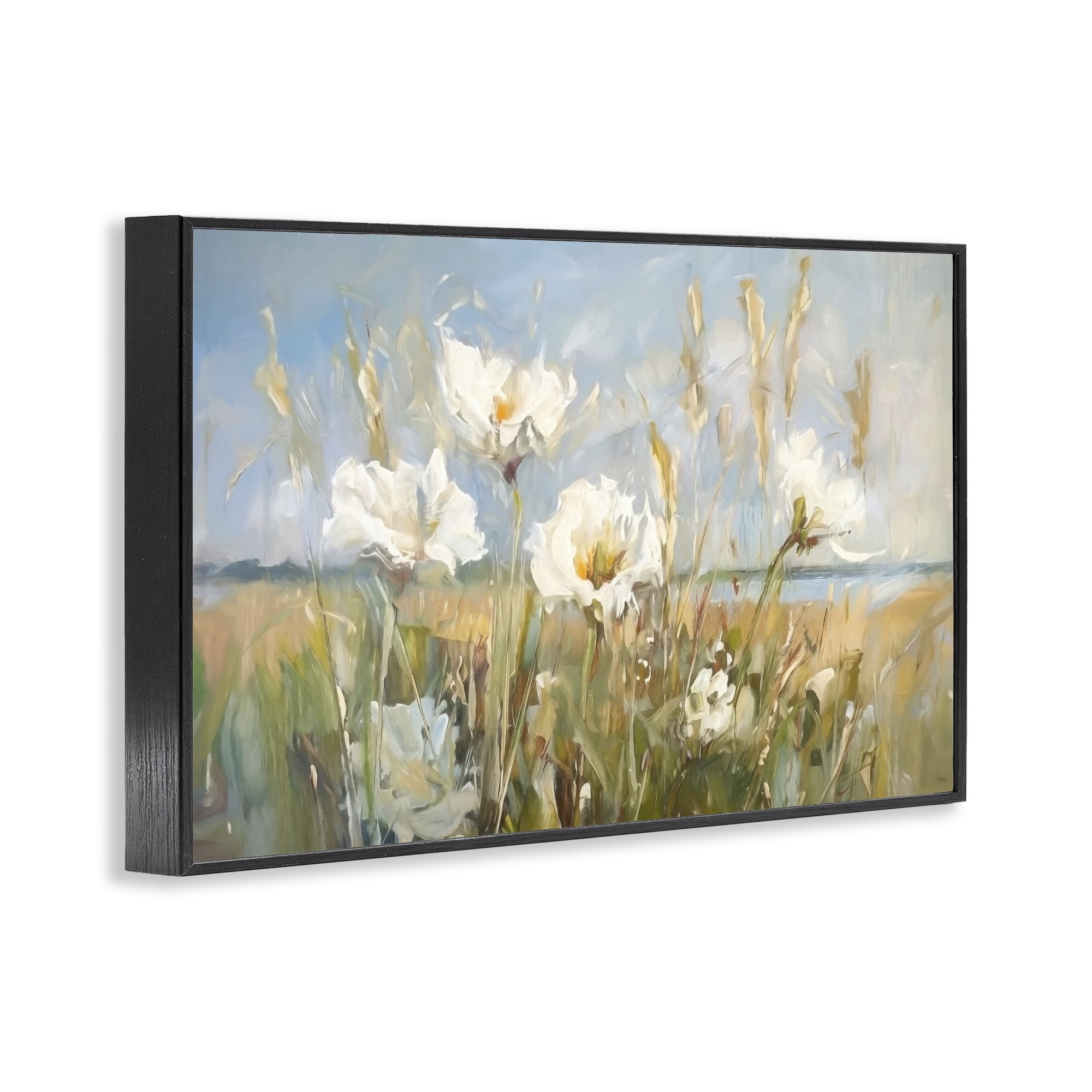 Stupell Industries Soft Seaside Wildflowers Botanical & Floral Painting Black Framed Art Print Wall Art, 24 x 16