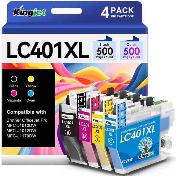 LC401XL Ink Cartridge for Brother LC401 Ink Cartridge for LC401 Brother Ink (Black Cyan Magenta Yellow, 4 Pack)