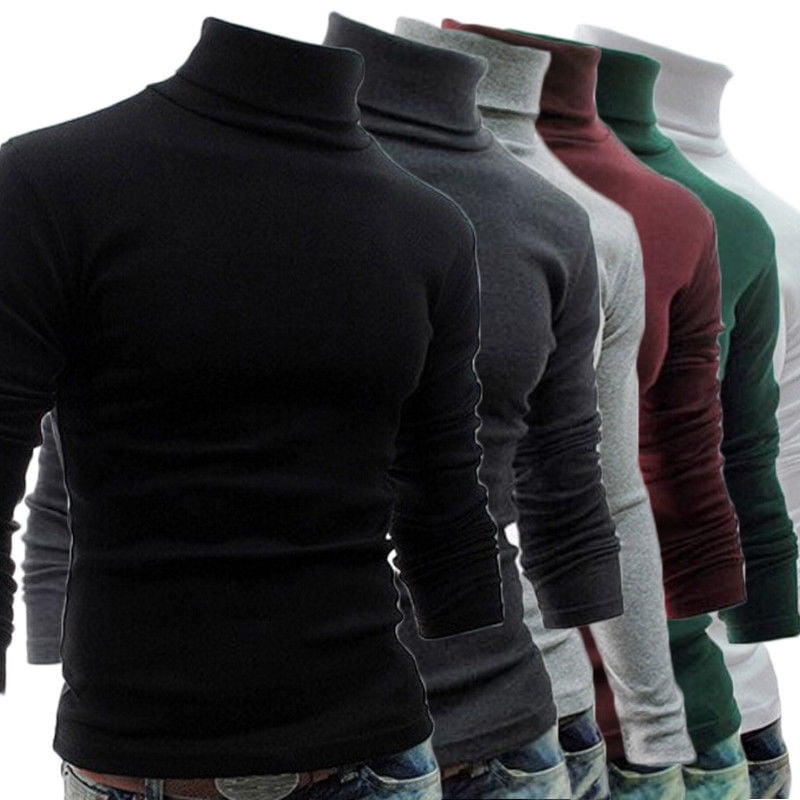 MENS ROLL NECK LONG SLEEVE COTTON TOP POLO & TURTLE NECK BASIC T SHIRTS ...