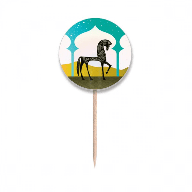 Castle Dream Princess Style Horse Blue Yellow Toothpick Flags Round Labels Party Decoration