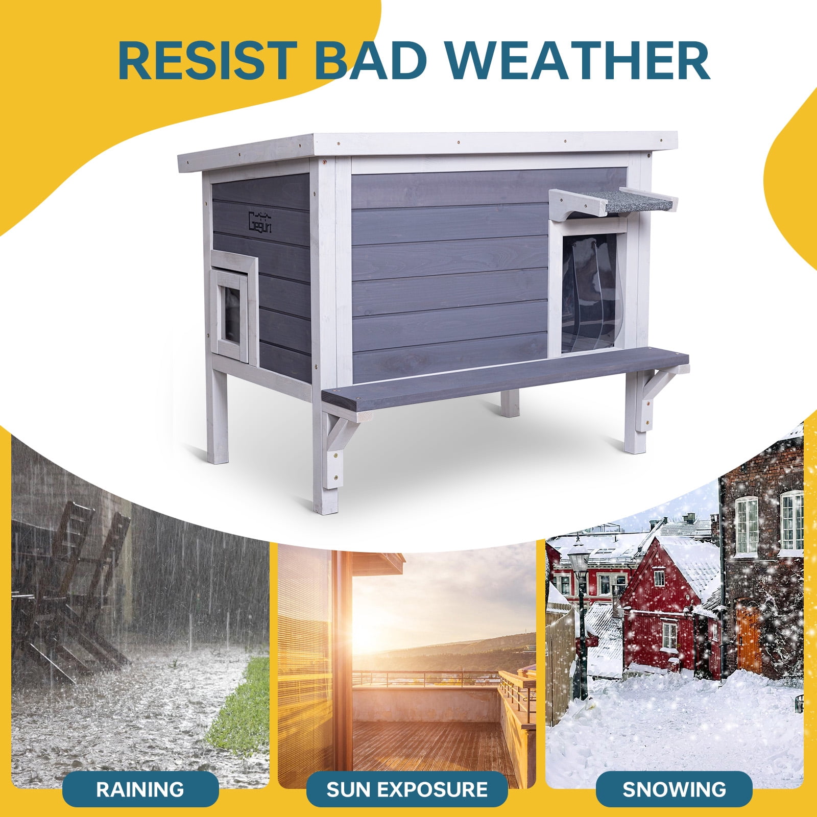 Insulated Cat House Outdoor Weatherproof, Feral Cat Shelter for Winter, Large Wooden Enclosure