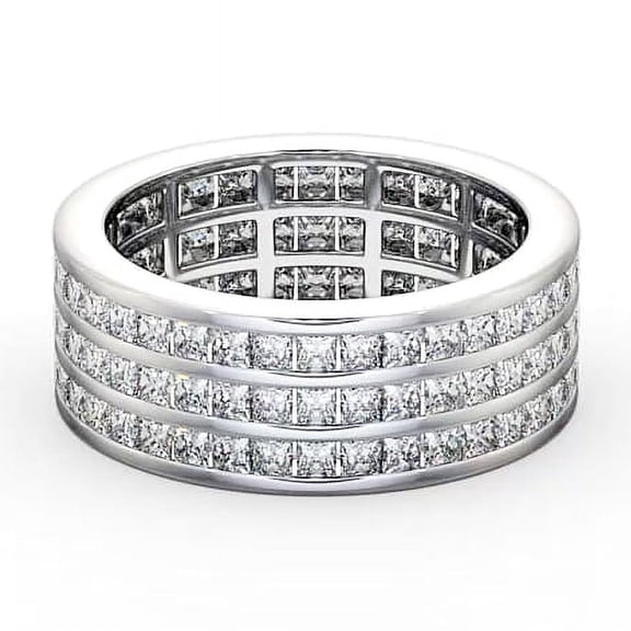 Nerra Jewel 0.6 Ct VVS1/D Princess Cut Lab Created Simulated Diamond Ring - 14K White Gold Plated Ring - Luxuries Multi-Stone Engagement Ring for Women's - Multi-Row Wedding Diamond Rings for Her