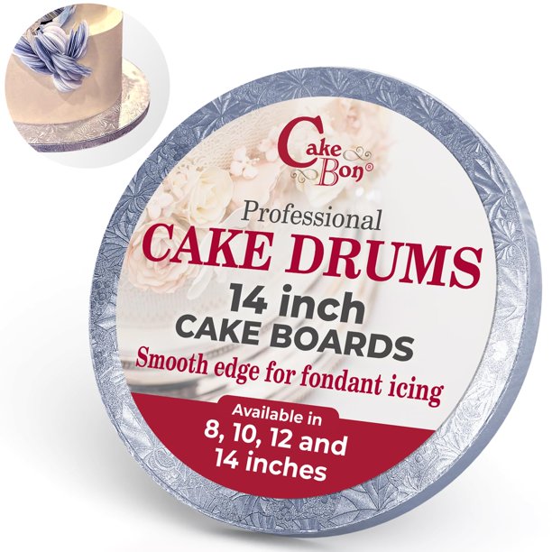 Tablas para tartas Cakebon, 14 pulgadas, resistentes, tambores de 1,27 cm de grosor, plateadas