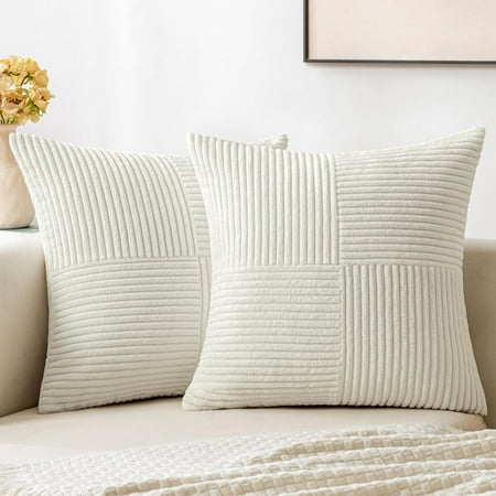 

MIULEE White Corduroy Pillow Covers Pack of 2 Boho Decorative Spliced Throw Pillow Covers Soft Solid Couch Pillowcases Cross Patchwork Textured Cushion Covers for Living Room Bed Sofa 16x16 inch