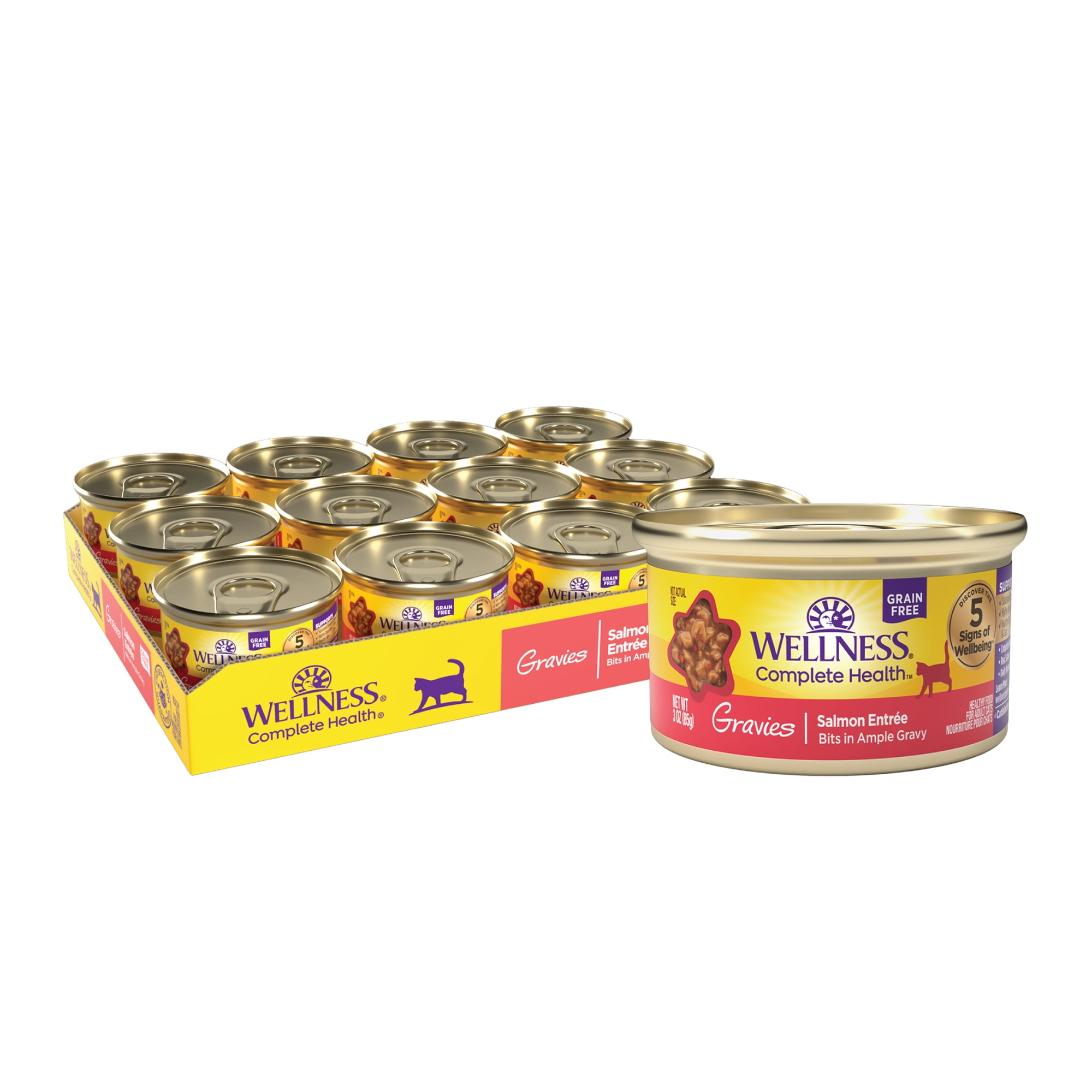 (12 pack) Wellness Complete Health Gravy Adult Wet Cat Food, Natural, Protein-Rich, Grain Free, 3 Ounce , 12 Pack, (Salmon Entree)