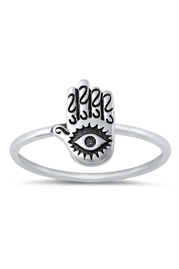 Hamsa Evil Eye Spiritual Ring .925 Solid Sterling Silver Band Jewelry Female Male Unisex Size 6