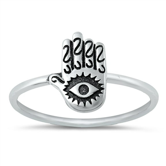 Hamsa Evil Eye Spiritual Ring .925 Solid Sterling Silver Band Jewelry Female Male Unisex Size 7
