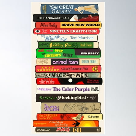 Classic Banned Books Stack Poster Wall Art, Modern Wall Decor For Living Room Bedroom, 12x18 UNFRAMED