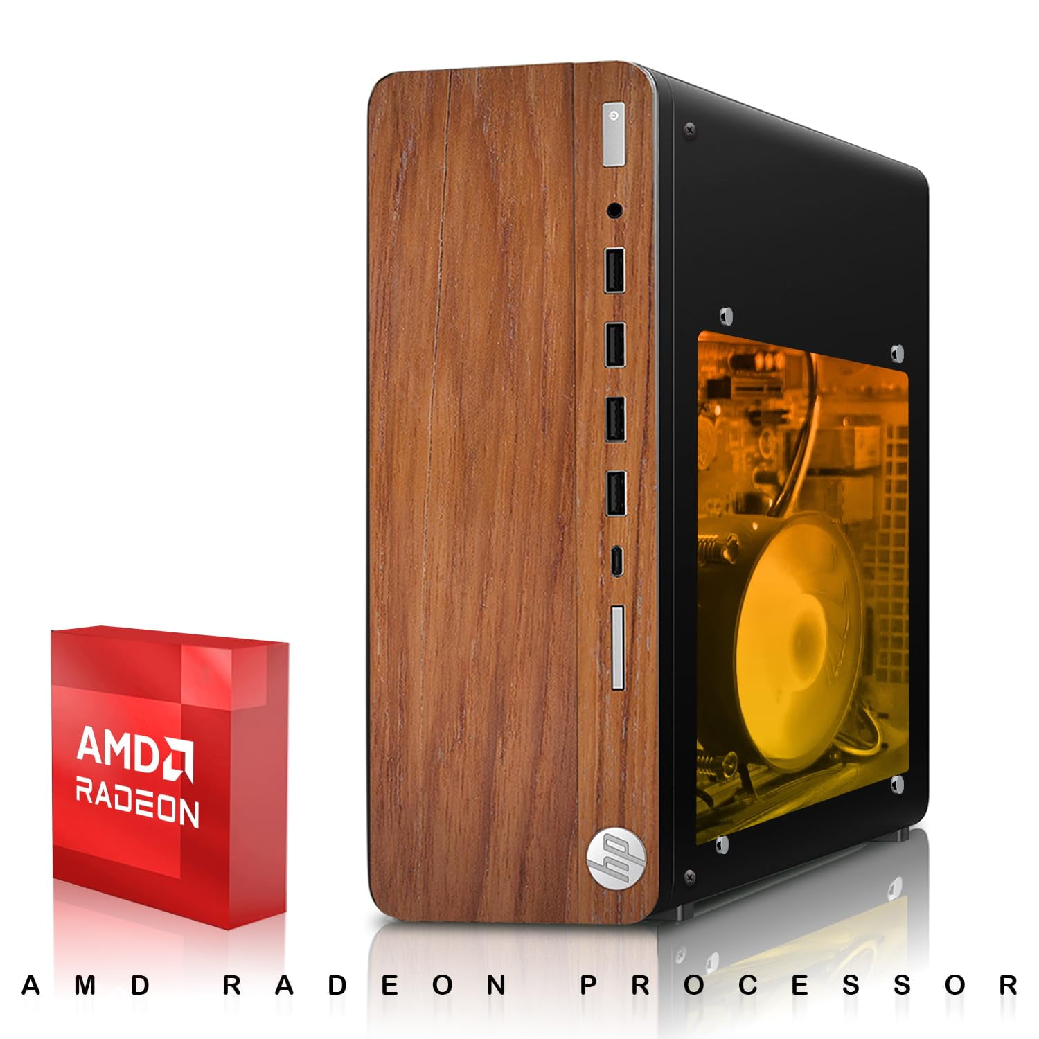 Restored HP Full Dark Gaming PC Desktop Computer – AMD Pro A10-9700,GT 1030 Graphics,8GB RAM,512GB SSD,RGB Keyboard with AI Copilot,Mouse,WiFi,RGB Headphone,Windows 11