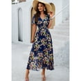thumbnail image 5 of YNIQUE Women's Casual Dress Deep V-Neck Short Sleeve Chiffon Elegant Long Dresses, 5 of 7