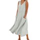 thumbnail image 1 of Vestido largo sin mangas con cuello en V y color liso para mujer: corte holgado, bolsillos, vestido informal cómodo para el día a día., 1 of 5