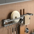 thumbnail image 1 of Wzzjkit Kitchen Rack, Non Punching High Load-bearing 304 Stainless Steel Spatula Lid Cutting Board Fresh-keeping Film Detachable Hook Storage Rack, Kitchen Racks and Shelves, 1 of 9