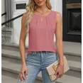 thumbnail image 4 of Camiseta plisada con cuello redondo para mujer, Tops sin mangas de Color sólido, camisetas informales para mujer, chaleco holgado, ropa de calle 2024, 4 of 4