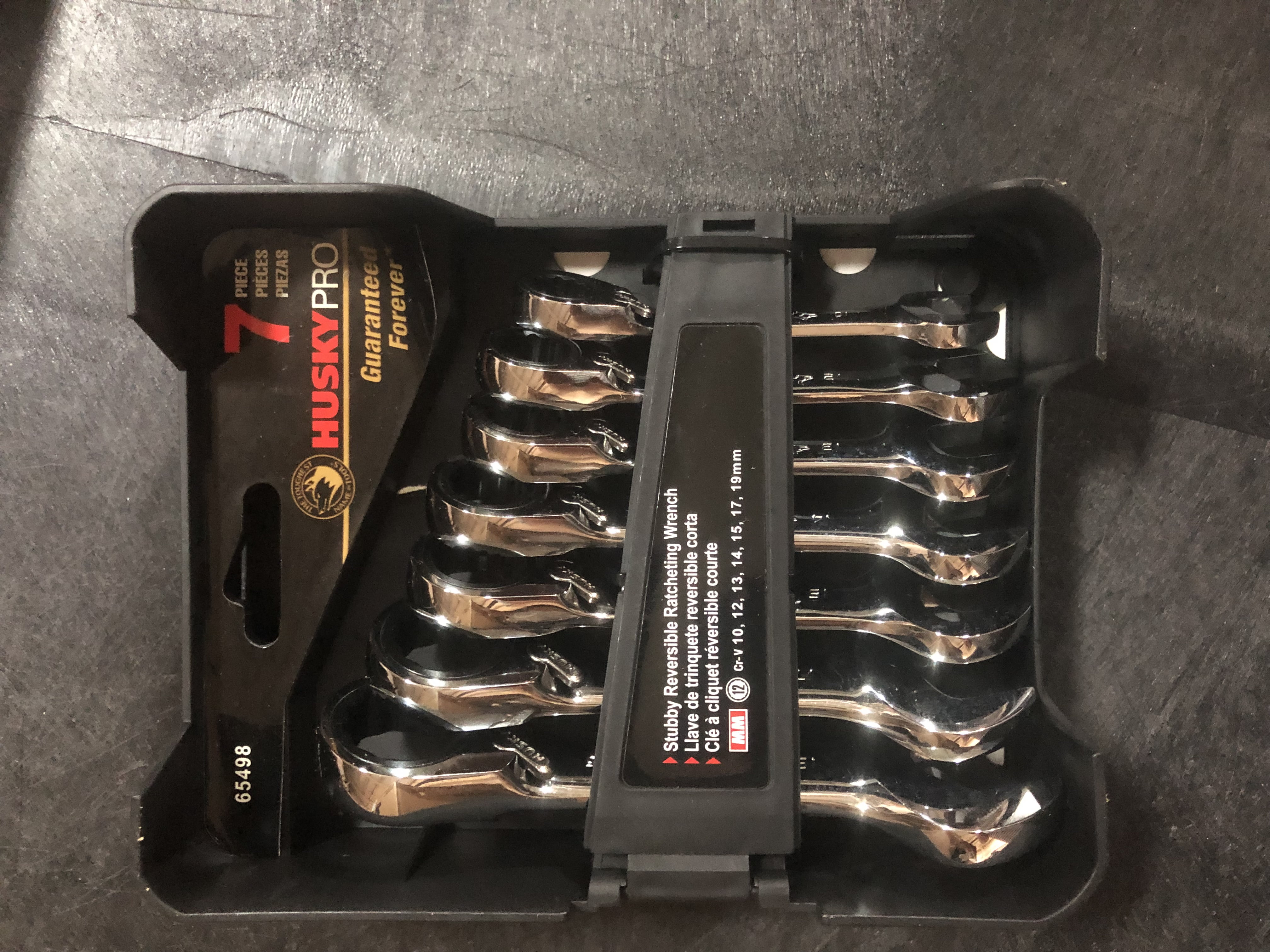 7Piece Metric Husky Pro Reversible Stubby Ratcheting Wrench Set