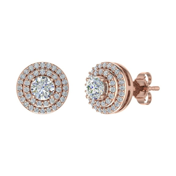 5/8 Carat Double Halo Diamond Stud Earrings in 14K Rose Gold (I1-I2 Clarity)