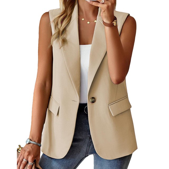Chaleco Mina Self Blazer largo sin mangas para mujer Beige S