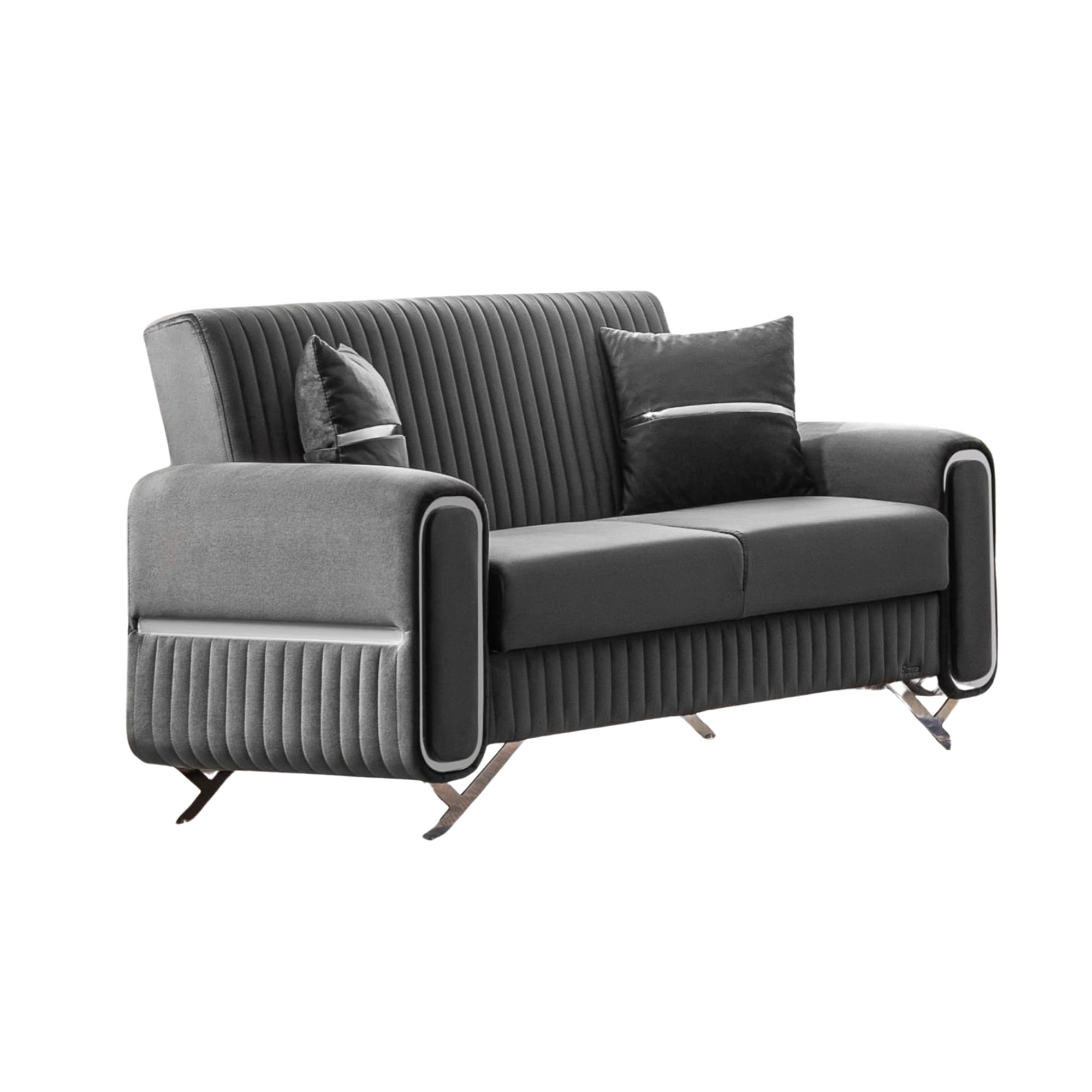 Ottomanson 67" Convertible Loveseat Sleeper with Storage, Modern Microfiber Sofa for Small Spaces, Gray