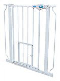 Carlson 41"H Extra Tall Expandable Metal Pet Gate With Small Pet Door, White