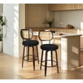 thumbnail image 2 of Rattan Bar Stools Set of 2, Swivel Counter Height Barstools with Back, Farmhouse Upholstered Kitchen Chairs with Back & Footrest,Mid Century Modern Wood Countertop Bar Chairs for Kitchen Island Black, 2 of 12