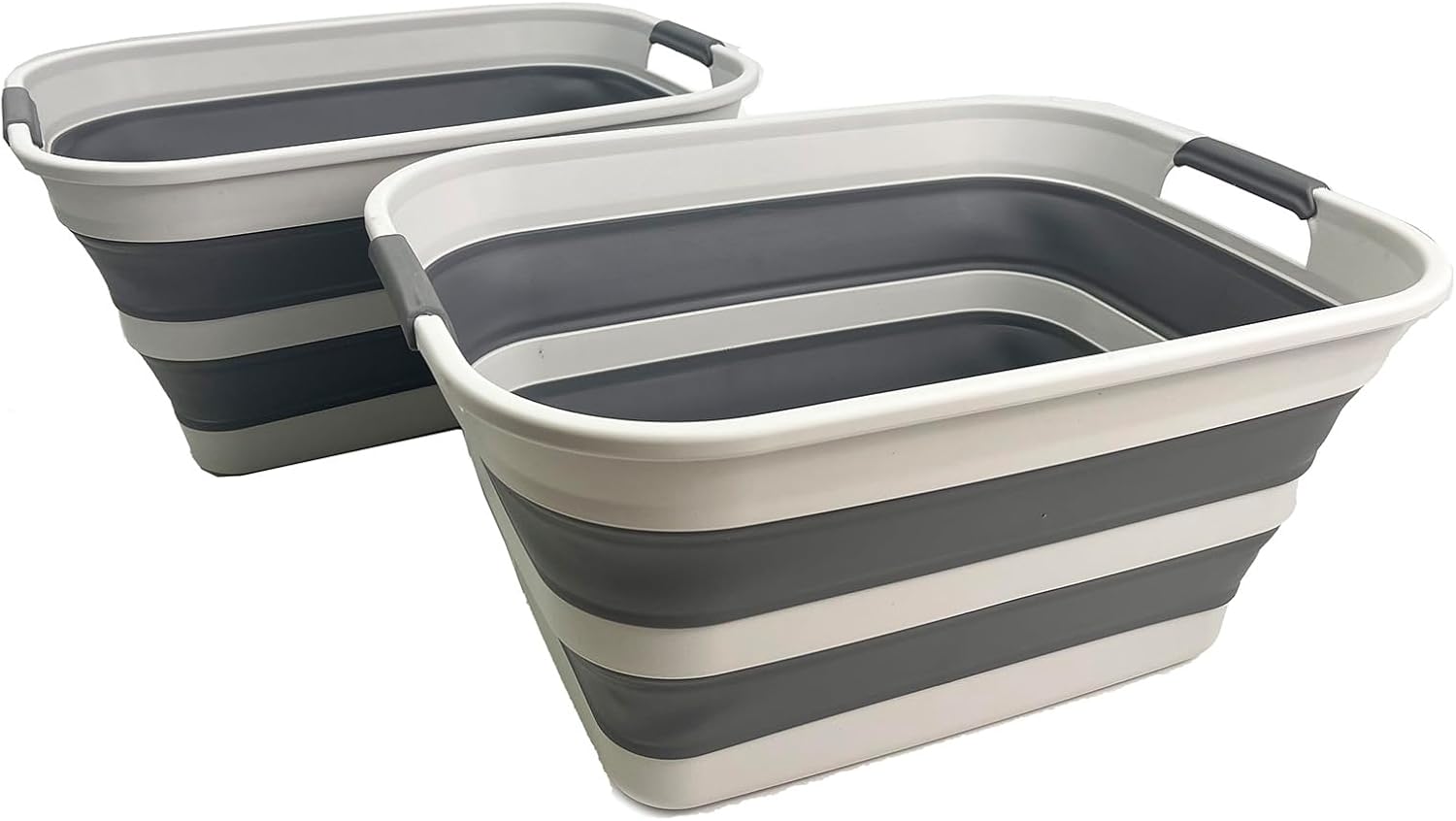 SAMMART Set of 2 Collapsible Plastic Laundry Basket - Foldable Pop Up Storage Container/Organizer - Portable Washing Tub - Space Saving Hamper/Basket
