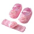 thumbnail image 1 of Baby Girl Satin Cloth Rose Princess Shoes+Headband Set, Toddler Soft Sole Walking Shoes Cute Crib Shoes Headband Set Soft, Lightweight and Anti-slip Sole Sneakers First Walkers, Pink S, 1 of 14
