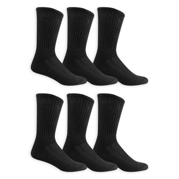 Fruit of the Loom Men's Size 6-12 Breathable Cotton Crew Socks, 6 Pack, Black