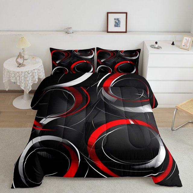 Erosebridal Futuristic Abstract Bedding King Comforter Set, Geometric Ombre Down Comforter, Chic Circle Decor, 3pcs
