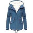 thumbnail image 1 of CEHVOM Manteau Blouse Rembourré Décontracté pour Femme d'Hiver Uni à Capuche avec Cordon à la Taille et Fermeture Éclair, 1 of 3