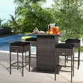 thumbnail image 5 of Costway 5PCS Patio Rattan Bar Table Stool Set Hidden Storage Shelf Cushion Black, 5 of 11
