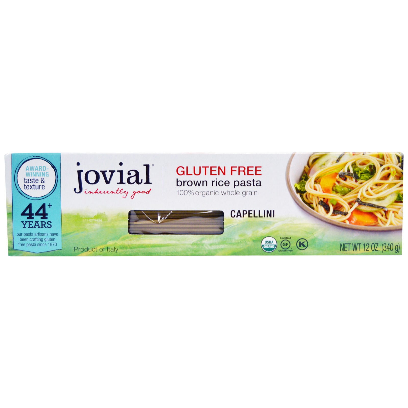 Jovial, Brown Rice Pasta, Capellini, 12 oz (pack of 12)